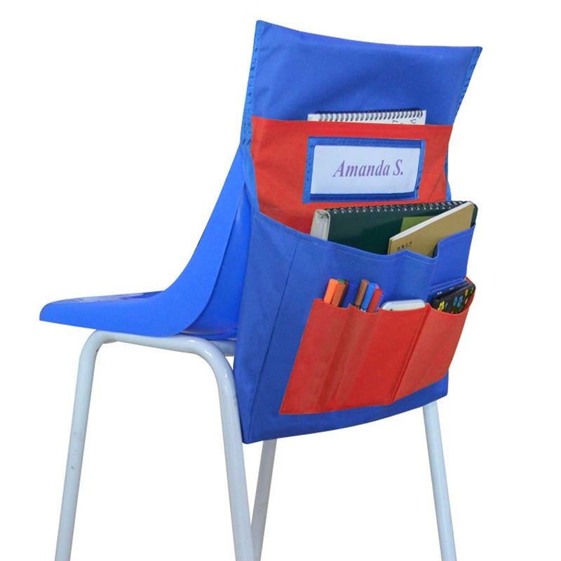 Eamay Chairback Buddy Pockets Chart, Kids School Supplies, Seat Storage Organizer for Classroom Chairs (Blue and Red) - Image 1